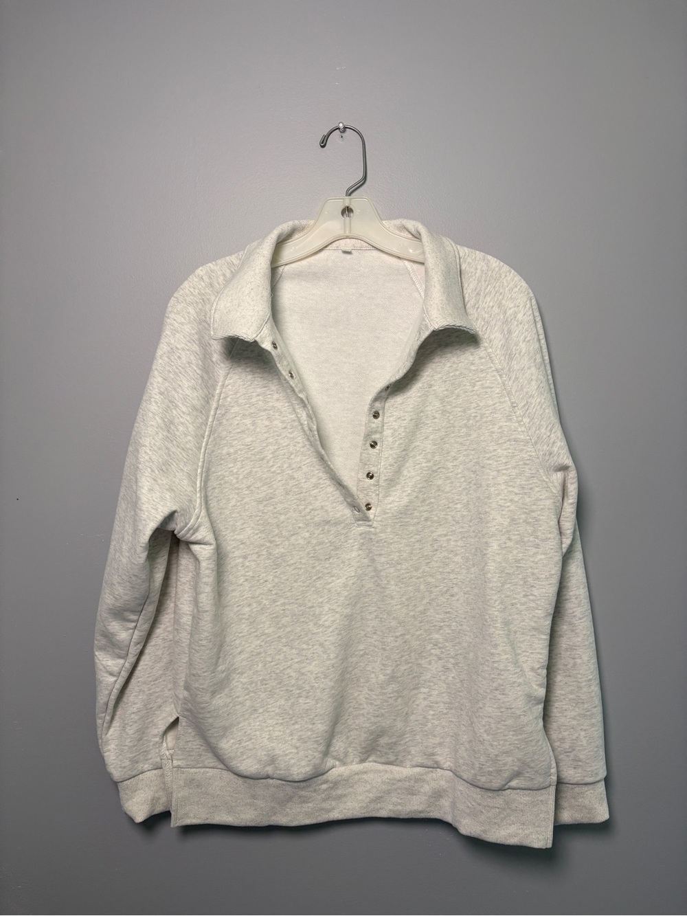 Cozy Light Gray Snap-Button Pullover Sweatshirt